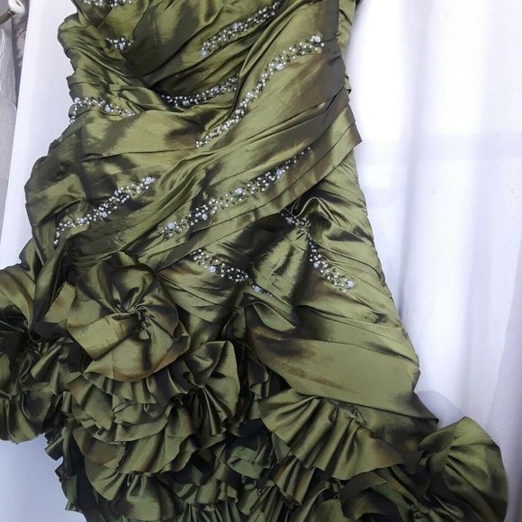 Prom Party Strapless Pearl beaded cocktail dress floral Applique Hem 1X 44" Bust - Picture 7 of 7